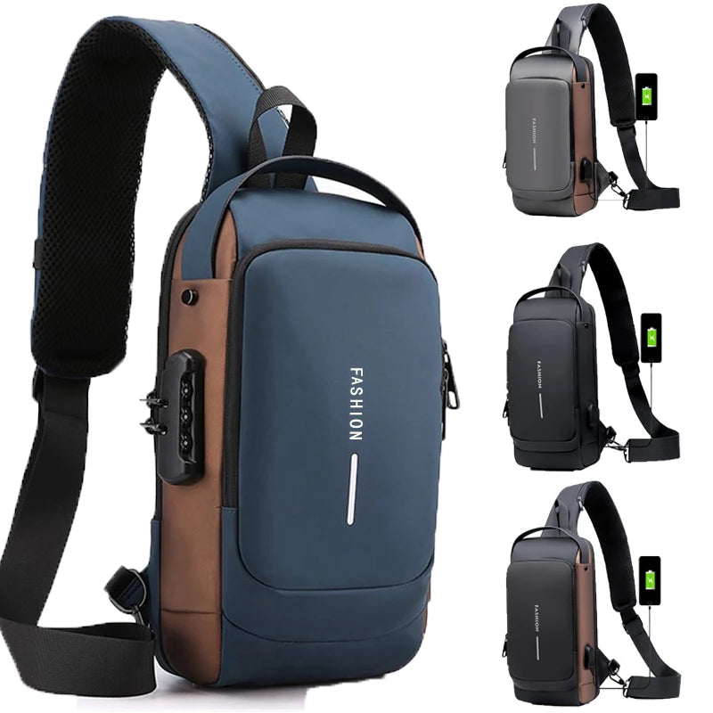 Men's Anti-Theft Chest Bag - USB Charging Crossbody Sling Pack for Sports and Travel