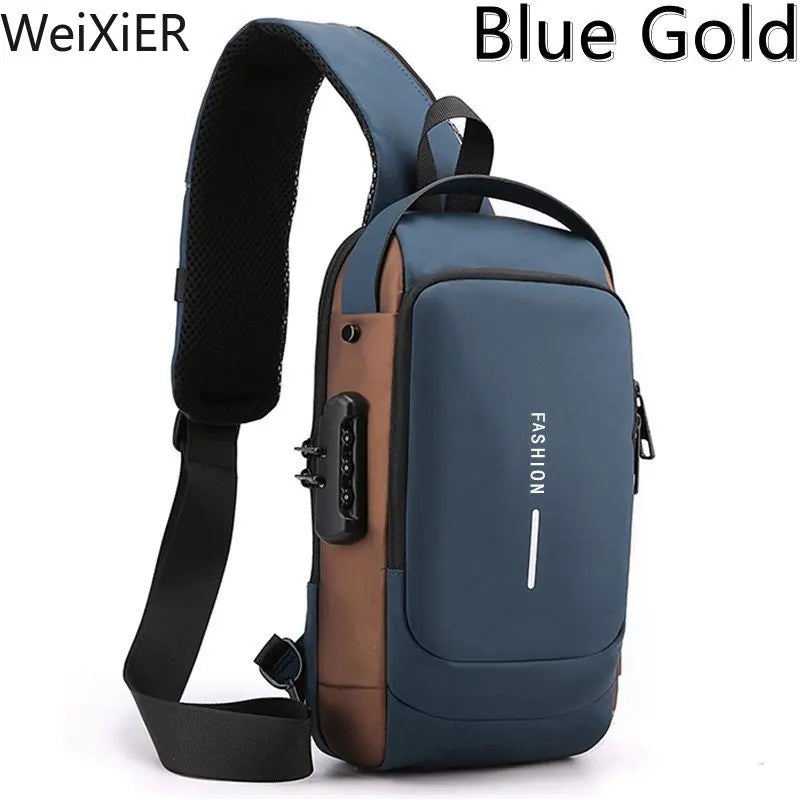 Men's Anti-Theft Chest Bag - USB Charging Crossbody Sling Pack for Sports and Travel