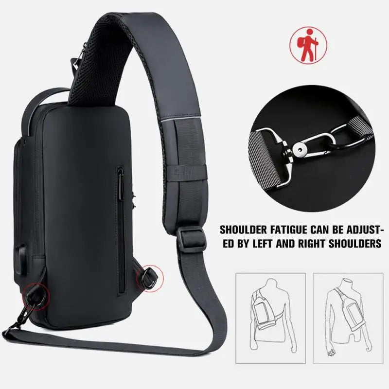 Men's Anti-Theft Chest Bag - USB Charging Crossbody Sling Pack for Sports and Travel