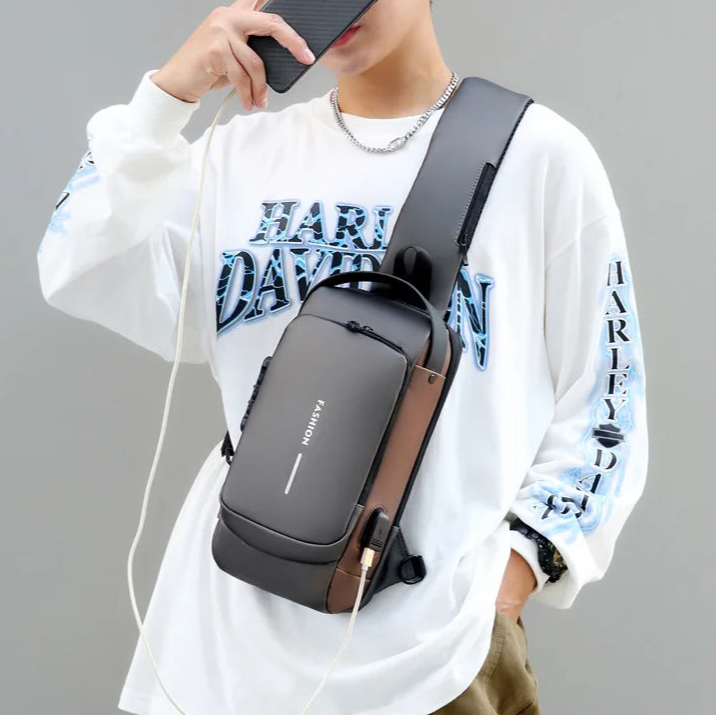 Men's Anti-Theft Chest Bag - USB Charging Crossbody Sling Pack for Sports and Travel