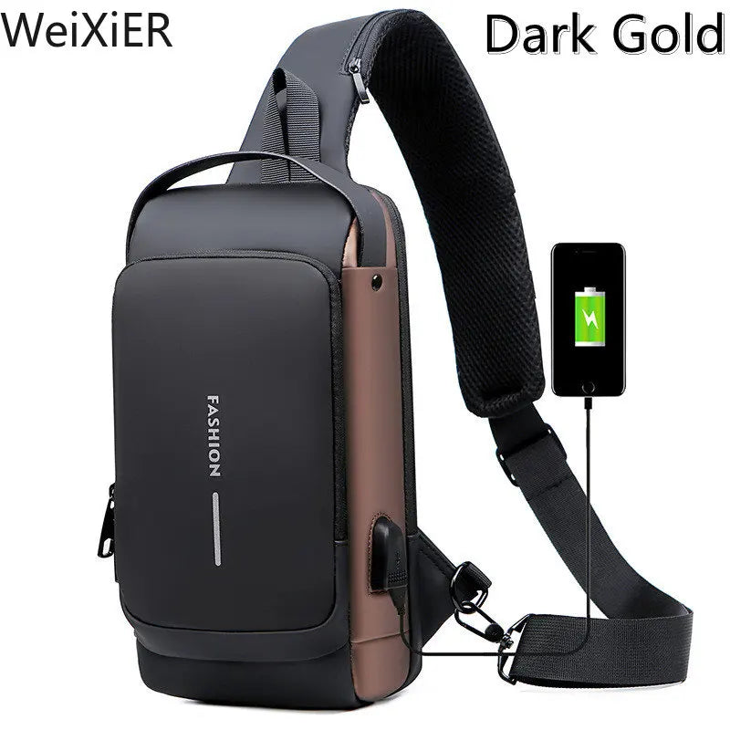 Men's Anti-Theft Chest Bag - USB Charging Crossbody Sling Pack for Sports and Travel