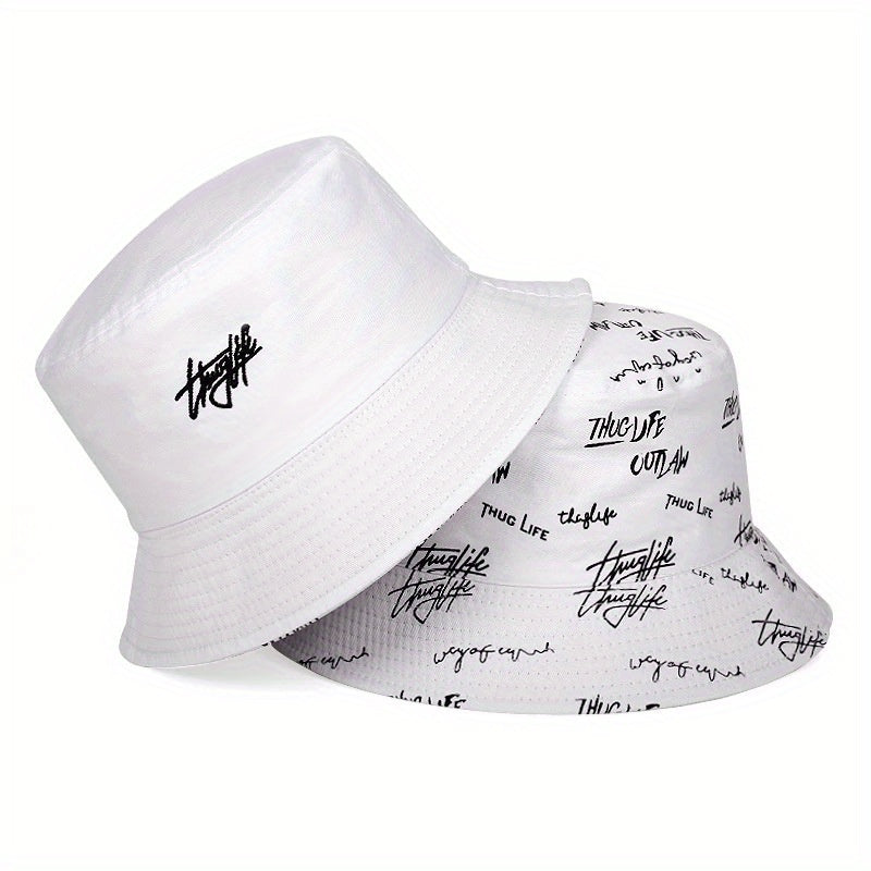 Men's Reversible Bucket Hat with Letter Print - Stylish Sun Protection for Outdoor Activities