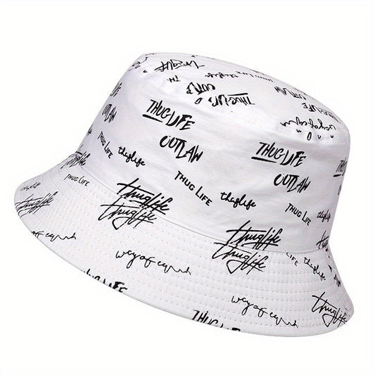 Men's Reversible Bucket Hat with Letter Print - Stylish Sun Protection for Outdoor Activities