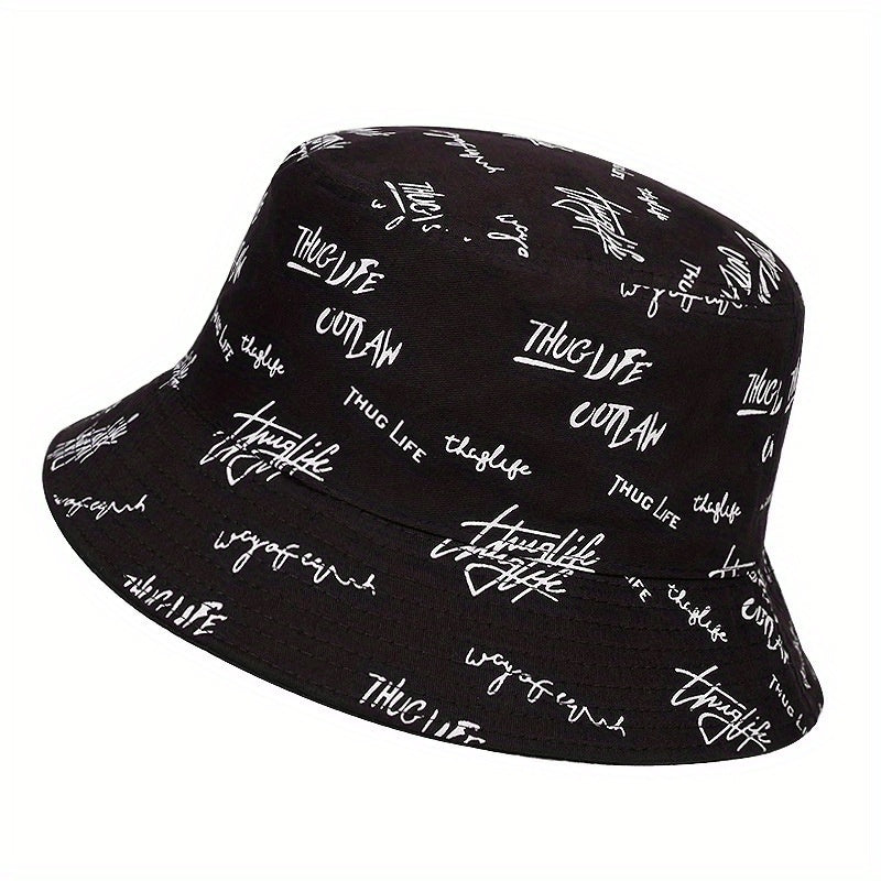 Men's Reversible Bucket Hat with Letter Print - Stylish Sun Protection for Outdoor Activities