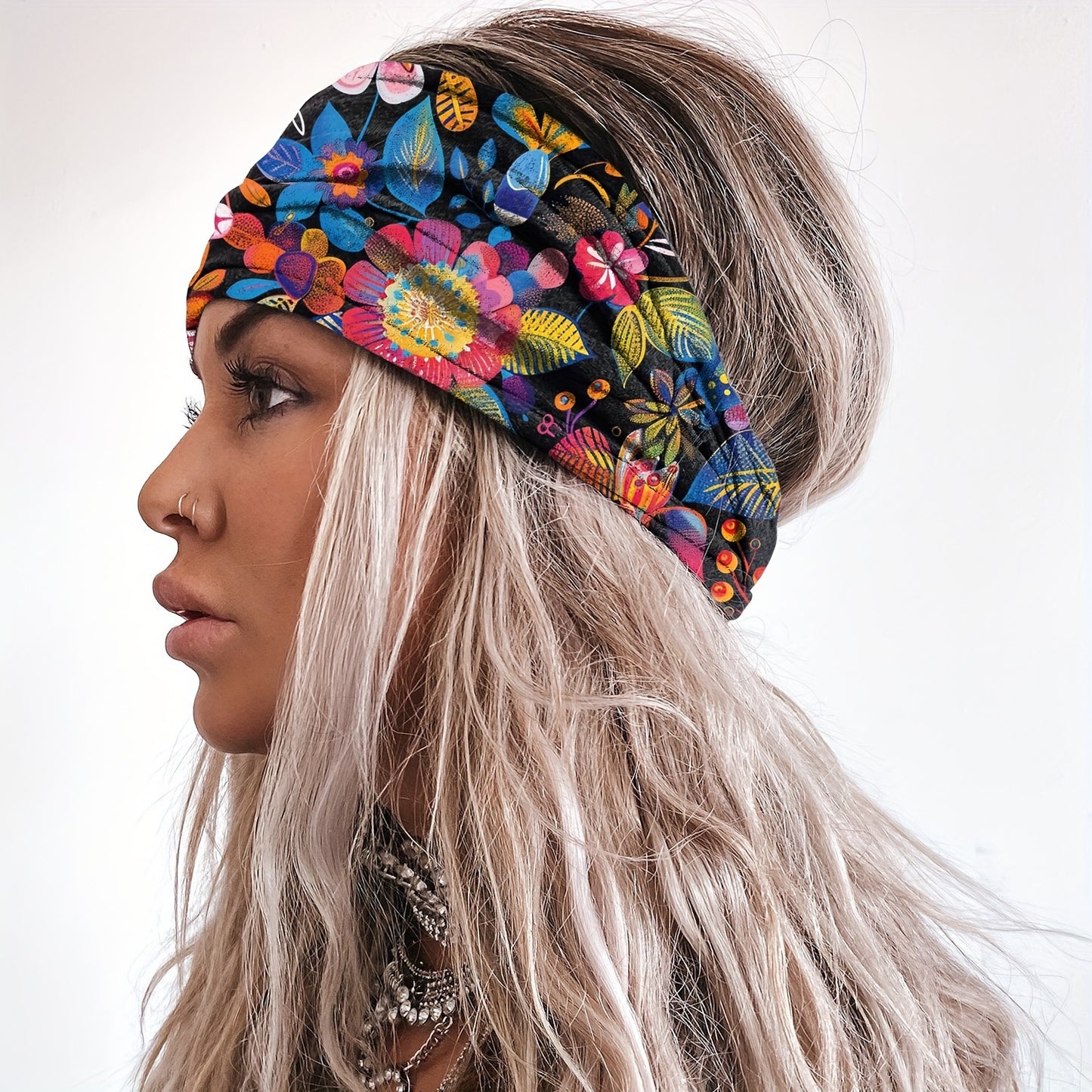 Vintage Floral Polyester Headband - Breathable Hair Accessory