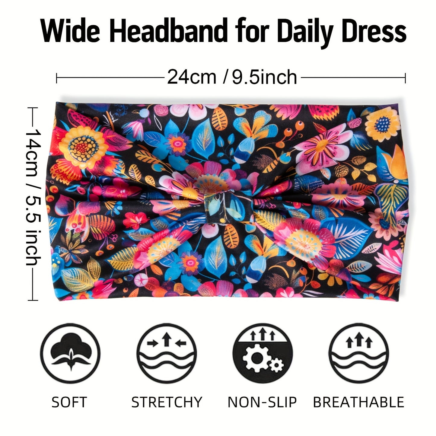 Vintage Floral Polyester Headband - Breathable Hair Accessory