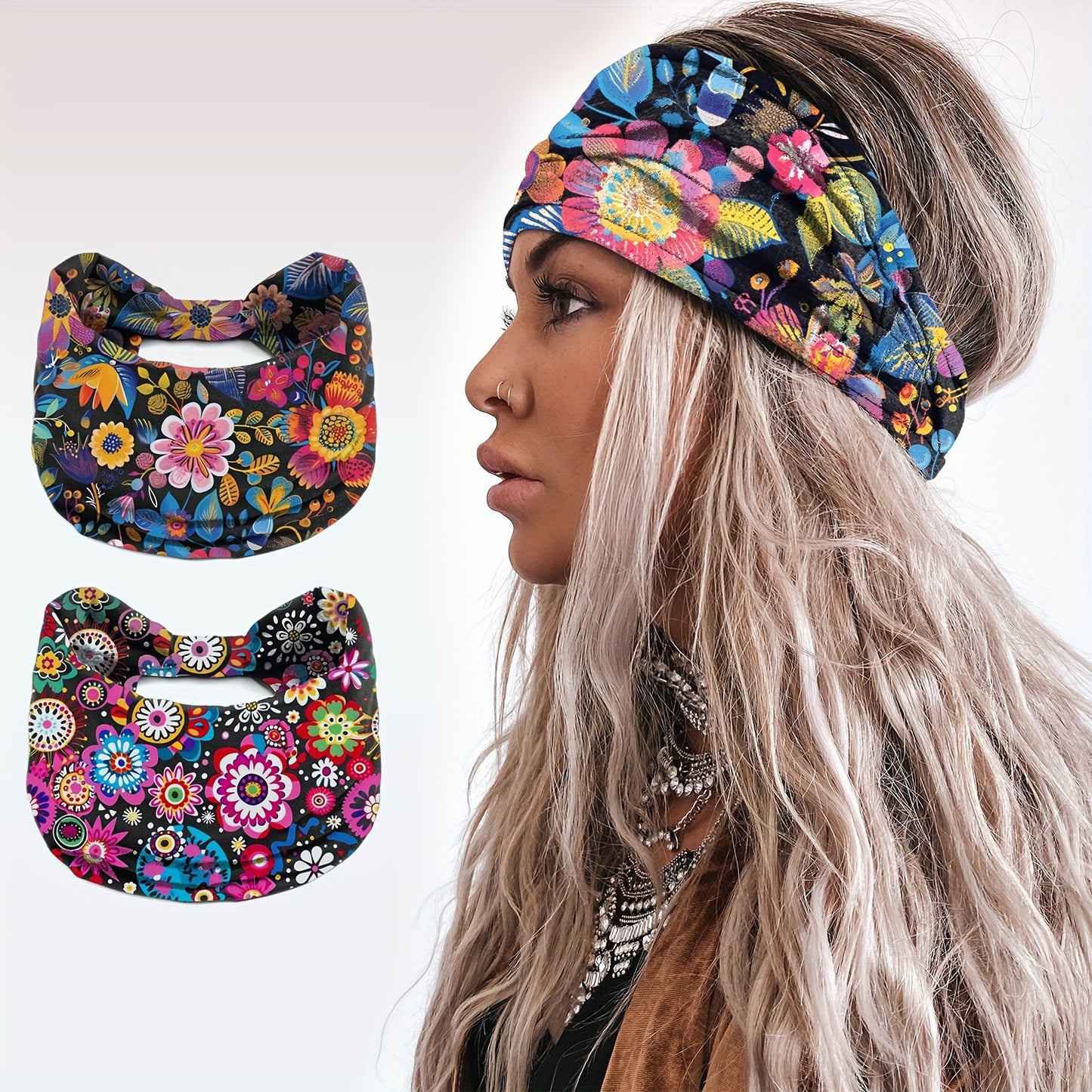 Vintage Floral Polyester Headband - Breathable Hair Accessory